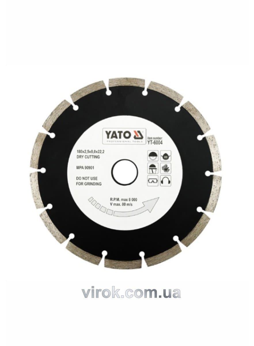 Диск алмазний сегмент YATO : "SEGMENT" Ø= 180x8,0x22,2 мм. H= 2,5 мм [15/60]