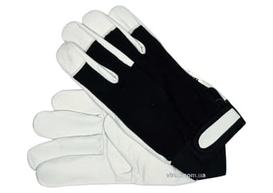 Рукавиці робочі біло-чорні YATO : бавовна + шкіра, розмір 10 [10/120]