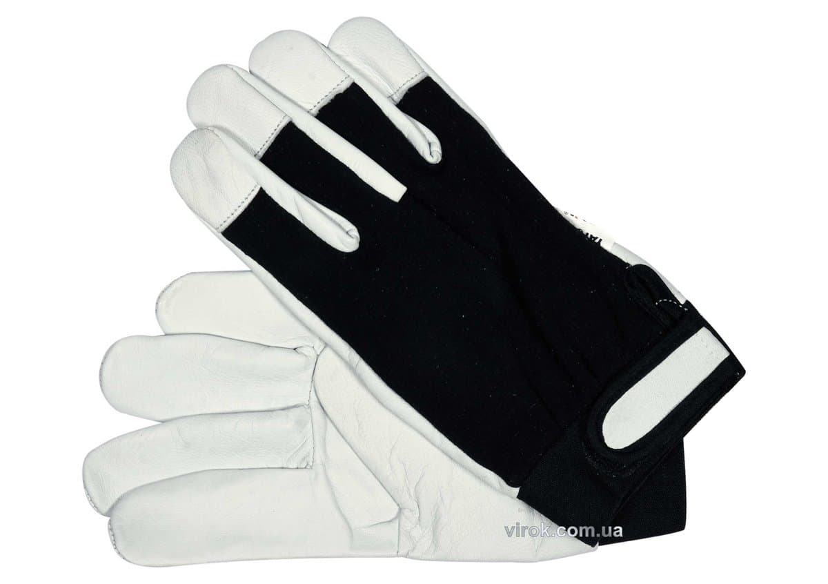 Рукавиці робочі біло-чорні YATO : бавовна + шкіра, розмір 10 [10/120]