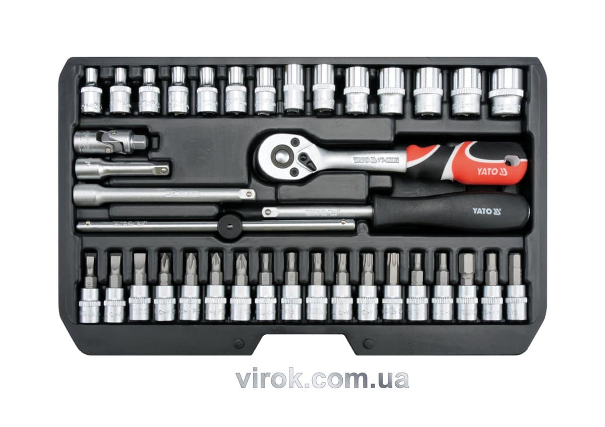 Набір головок торцевих YATO : квадрат 1/4", М4-13 з інструментами. 38 шт. [10]