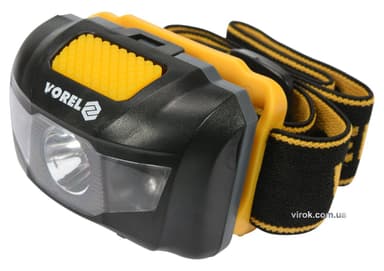 Ліхтар на чоло світлодіодний VOREL; 2 режими (1+2 LED), 1 Вт, 100 lm, живл/- 3 ААА батарейки [12/48]