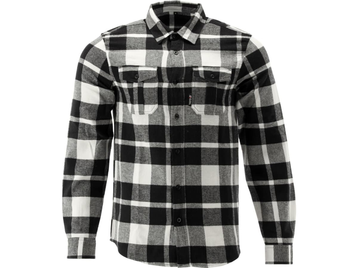 Сорочка фланелева біло-чорна, YATO розм. 2XL/ 82см х 62см,100%-бавовна [40]