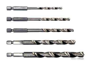 Набір свердл по металу STHOR : 6-гранний хвостовик HEX 1/4", HSS. Ø=4, 5, 6, 8, 10 мм, 5 Шт. [30/60]