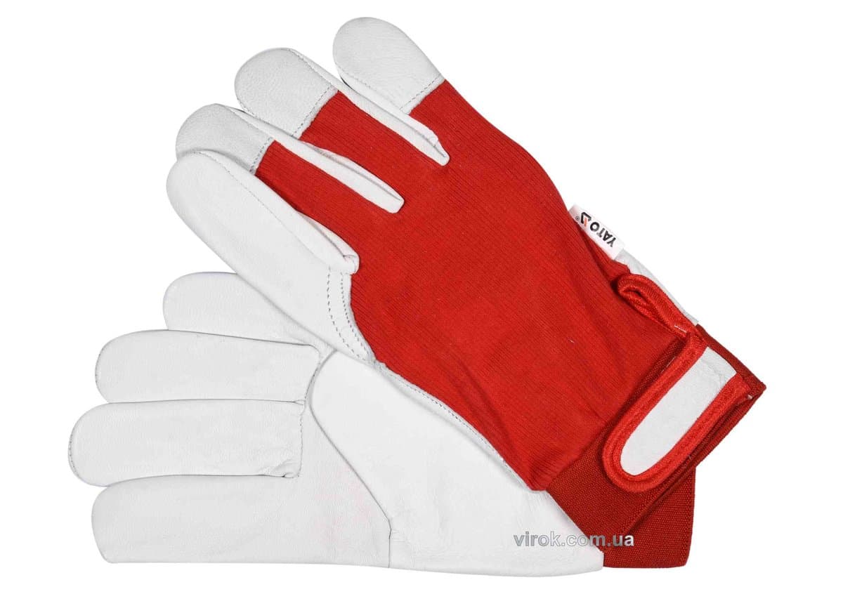 Рукавиці робочі біло-червоні YATO : бавовна + шкіра, розмір 10 [10/120]