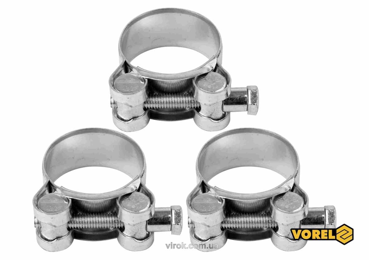 Хомут сталевий, з гвинтовим затискачем GBS W1 VOREL : Ø= 32-35/ 20 мм, оцинкований, 3 шт. [75]