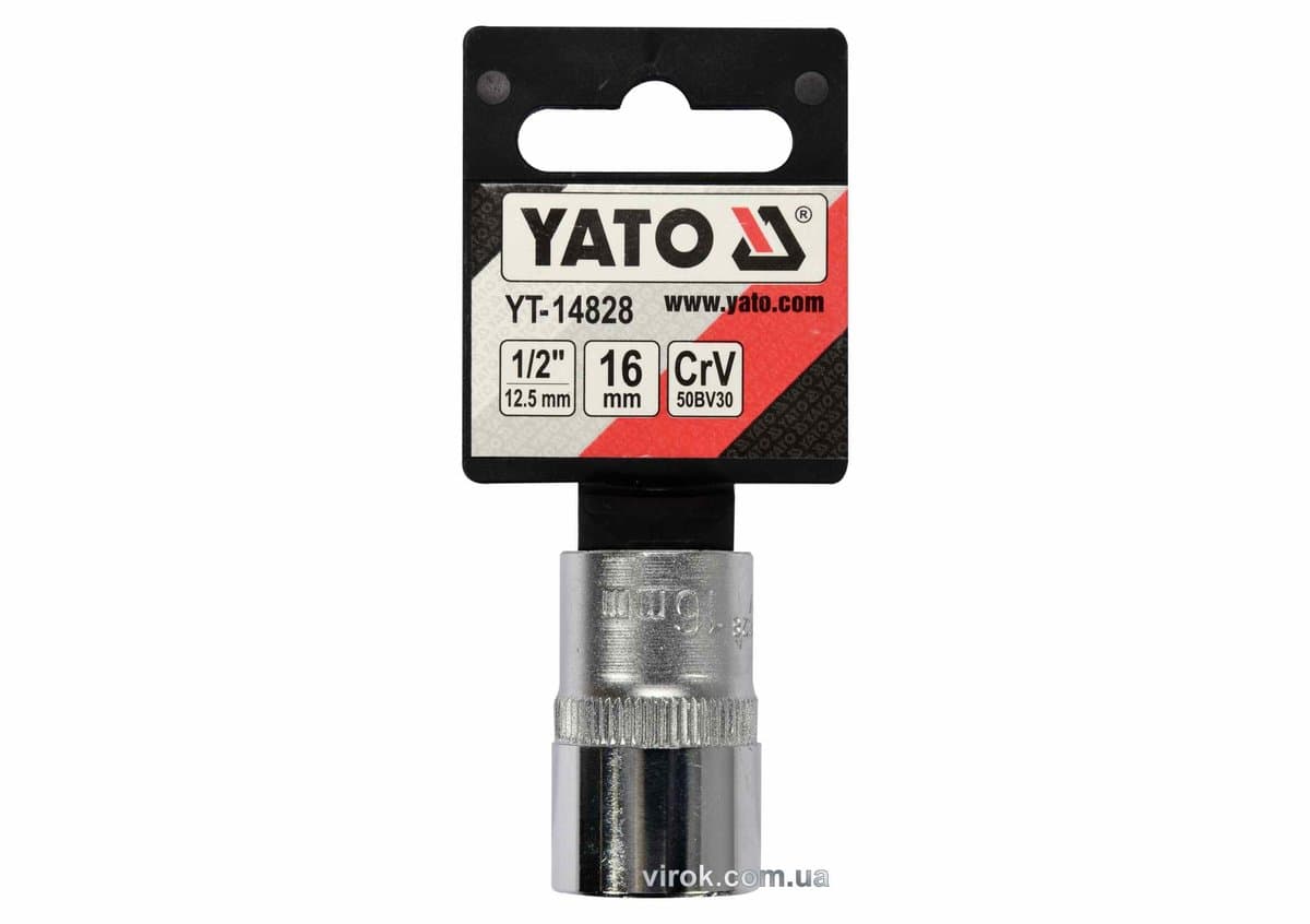 Головка торцева YATO : квадрат 1/2", SPLINE M16 мм, L= 38 мм. CrV [Блістер] [10/200]