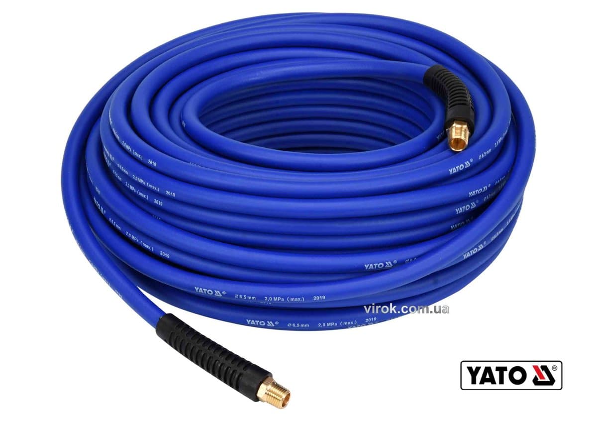 Шланг пневматичний гібридний (ПВХ+БНК) YATO: Ø6.5 мм x 30м, Ø=1/4", тиск ≤ 2 MPa, різьбов. з'єдн.[4]