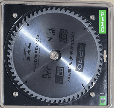 Диск пильний по дереву 250х32(30)х60Т APRO