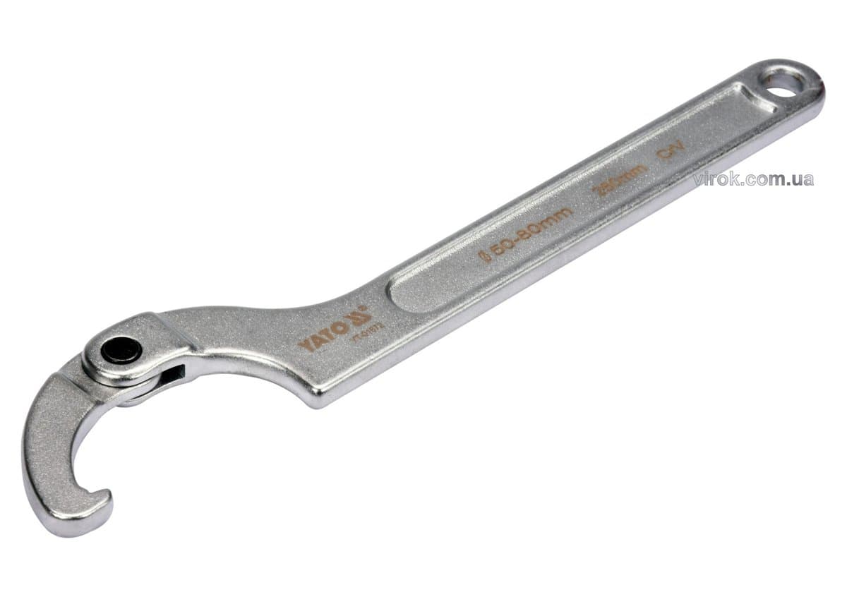 Ключ гаковий з носиком на шарнірі в діапаз. M= 50-80 мм YATO, Хр-Ванад., L= 280 мм [10/50]