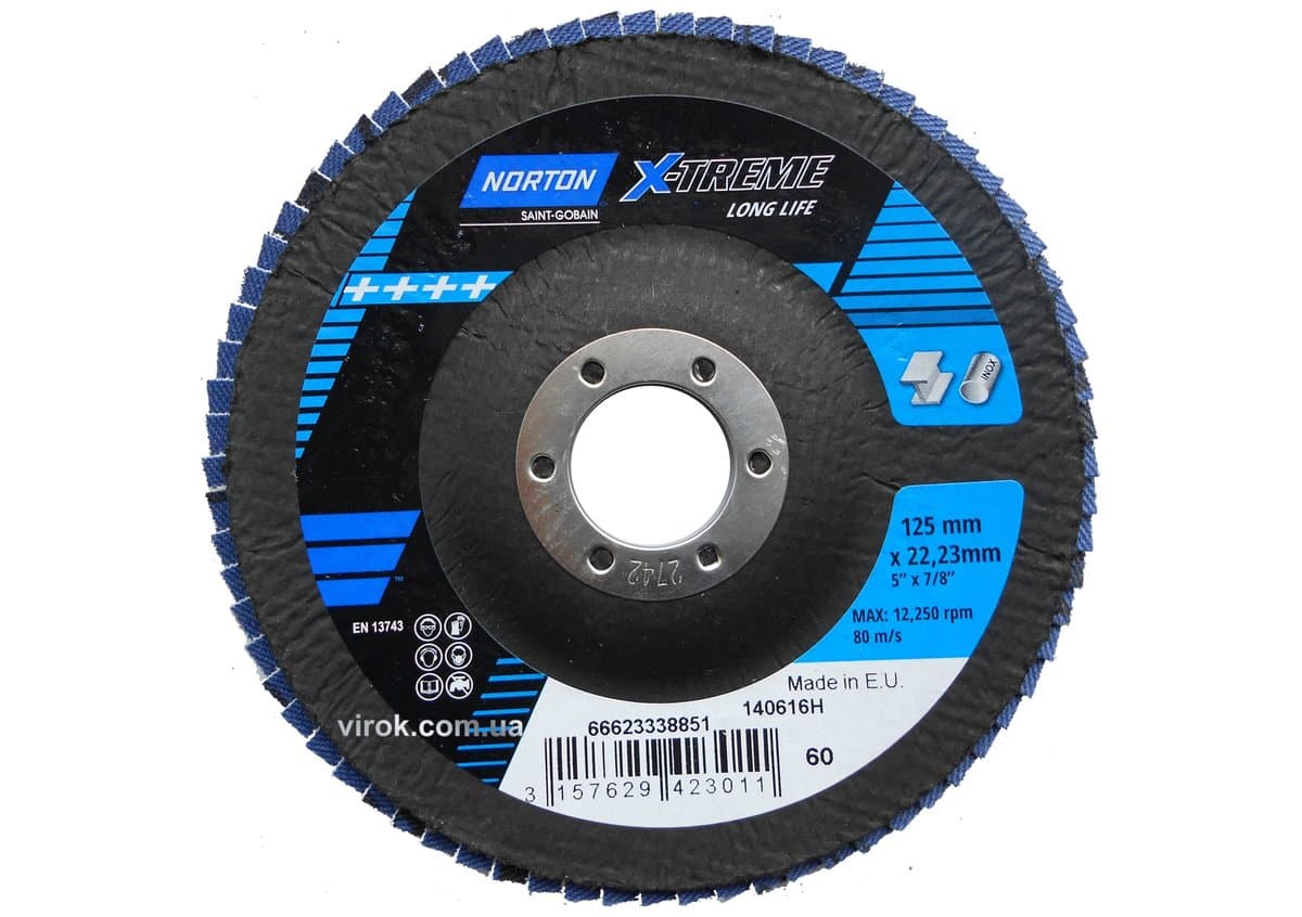Круг пелюстковий шліфувальний NORTON VULCAN" X-TREME(метал+нерж.); Ø= 125/22 мм, Р 60
