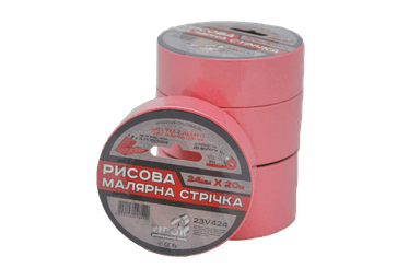 Малярна стрічка рисова VIROK 24мм х 20 м.(Гідростійка/ ідеальний край для фарбування). рожева [108]
