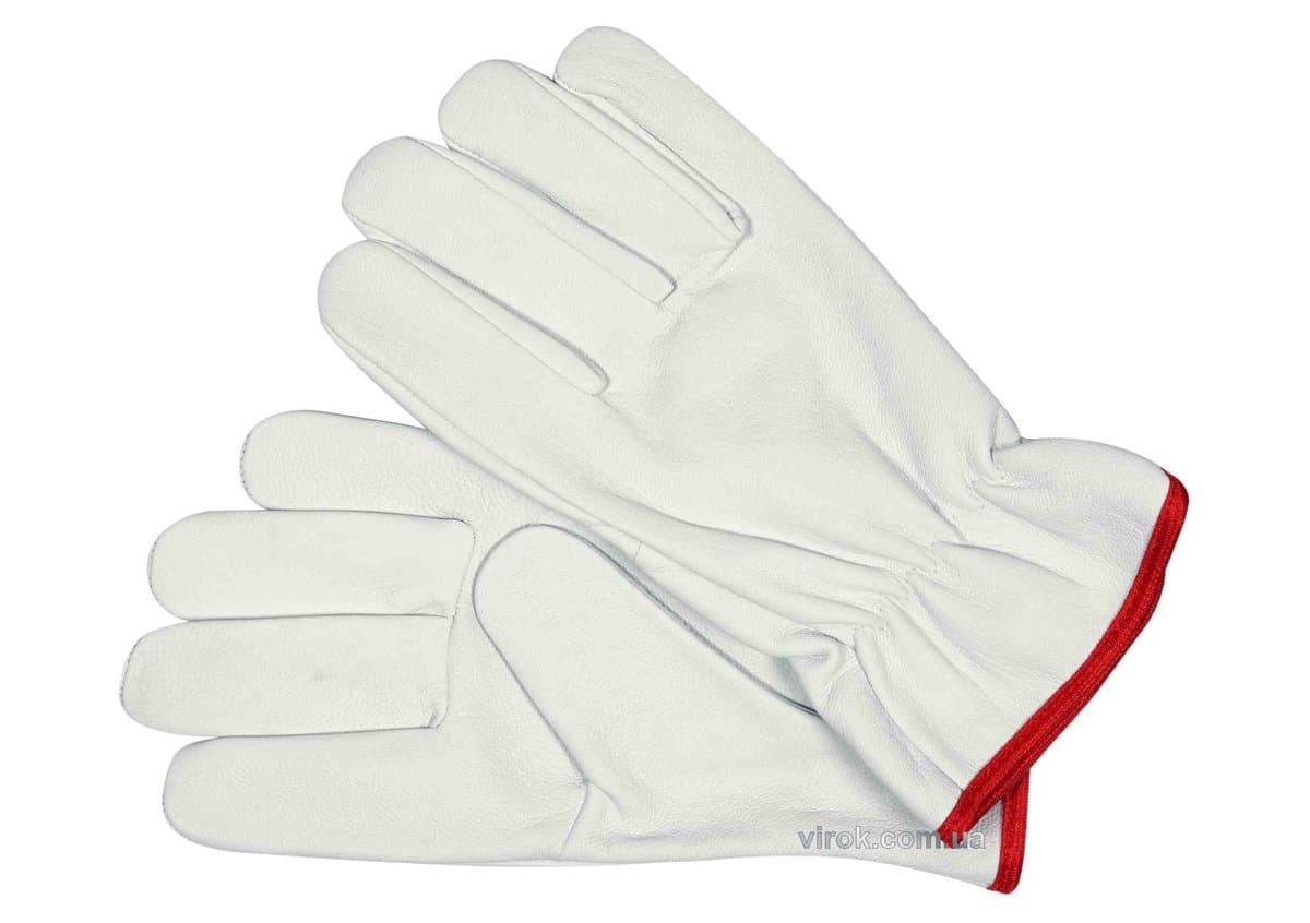 Рукавиці робочі білі з червоною крайкою YATO : бавовна + шкіра, розмір 10 [12/120]