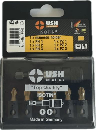 Набір насадок викруткових Isotin USH: 1/4", PH1, PH2, PH3, PZ1, PZ2, PZ3; магнітний тримач, 7 ел.