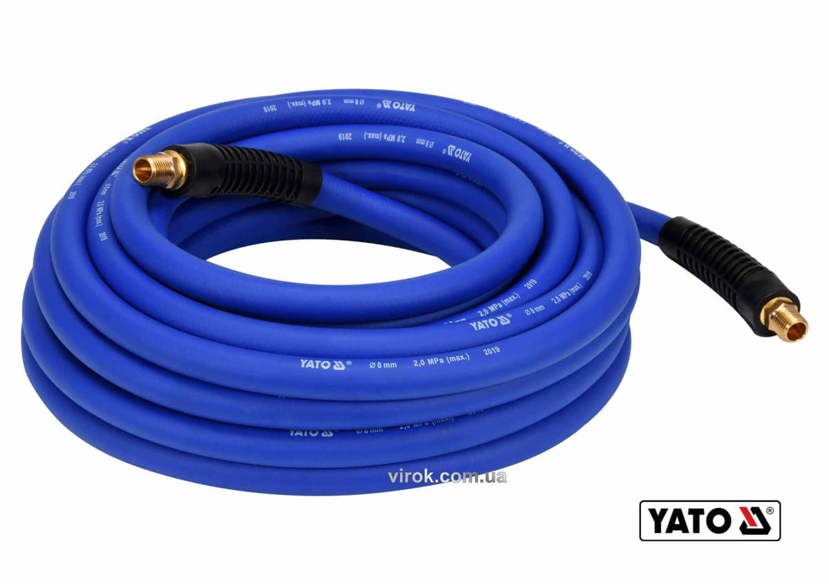 Шланг пневматичний гібридний (ПВХ+БНК) YATO: Ø8.0 мм 10 м, Ø=1/4", тиск ≤ 2 MPa, різьбов. з'єдн.[10]