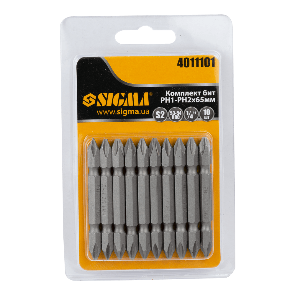Набір біт двосторонніх PН1-PН2×65мм 1/4" 10шт S2 (блістер) SIGMA (4011101)