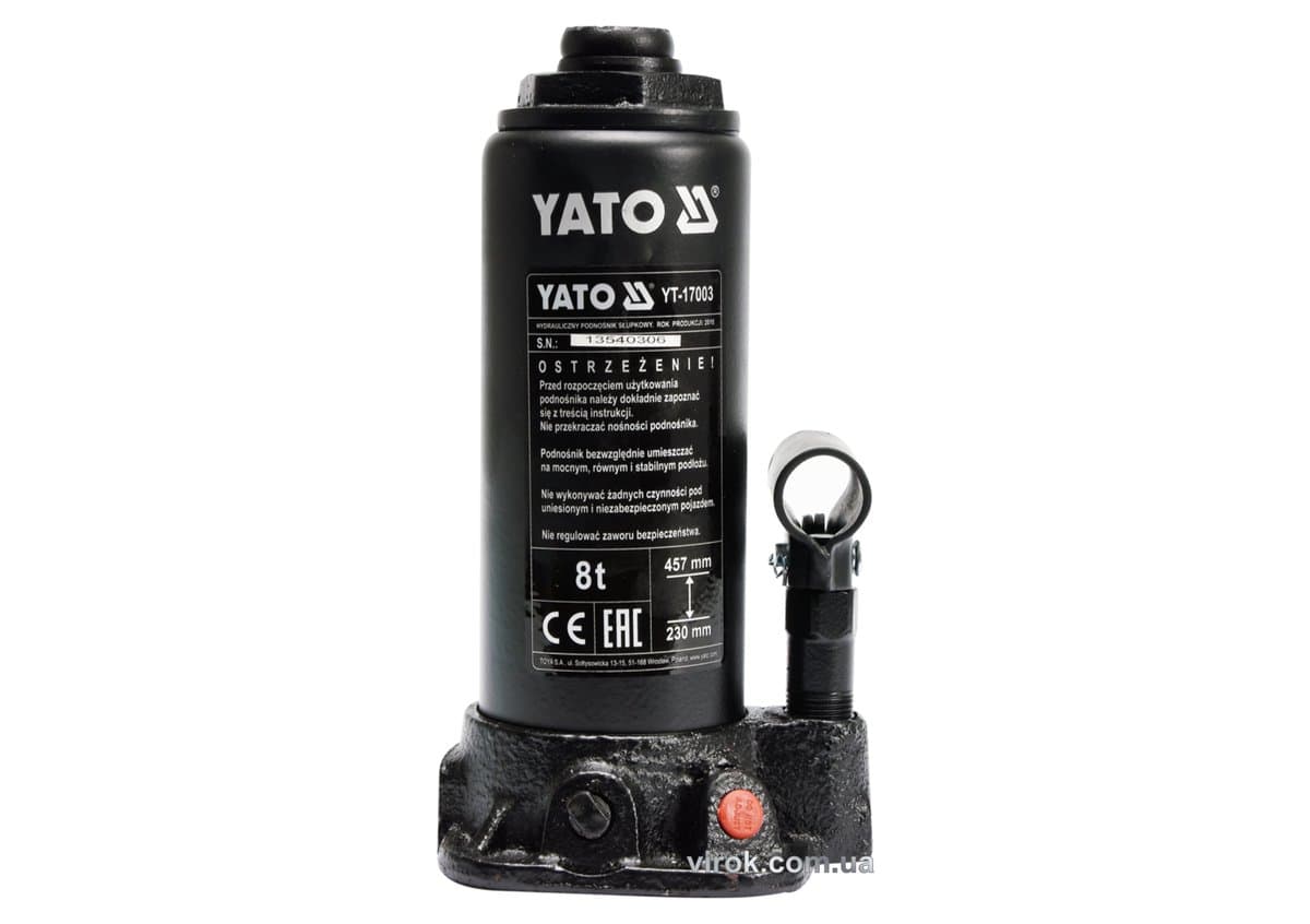 Домкрат гідравлічний стовбцевий YATO : 8 т, H= 230 - 457 мм [2]