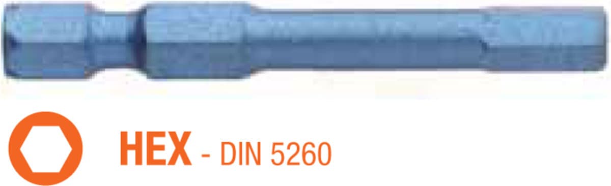 Насадка викруткова ударна USH Blue Shock : HEX 3 x 50 мм шестигранна подовжена, Уп. 5 шт.