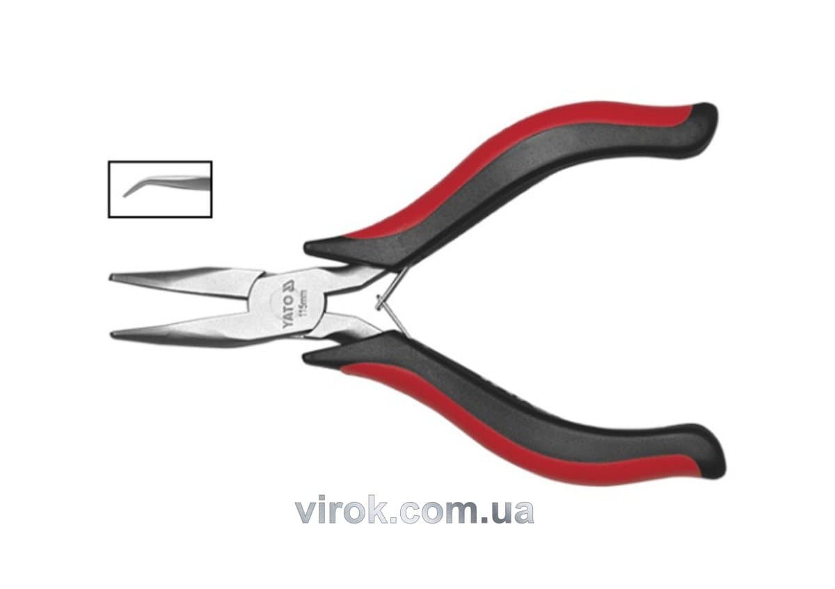 Тонкогубці-міні загнуті нікельовані YATO : L= 115 мм [6/120]