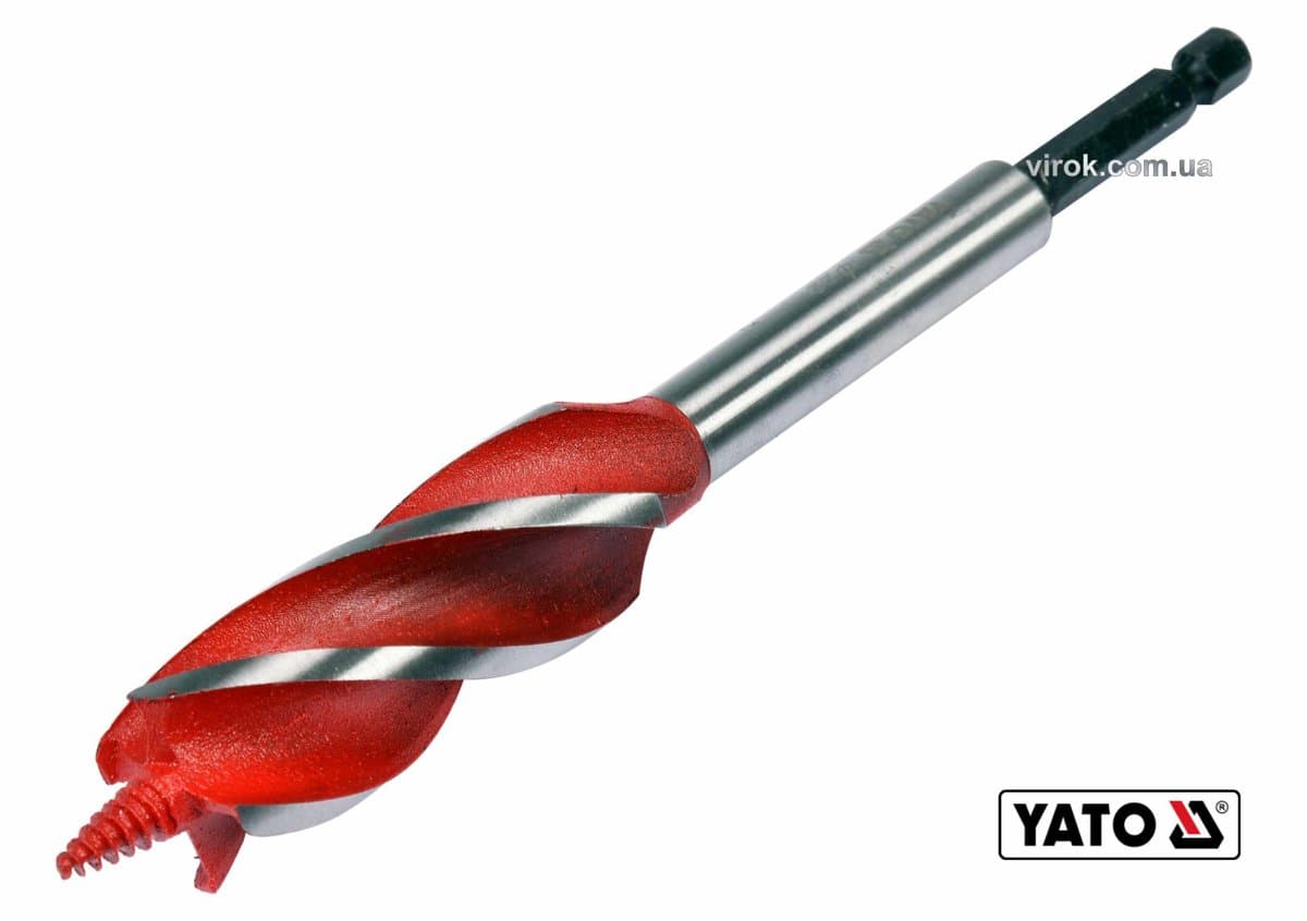 Свердло по дереву YATO : Ø= 22 мм, L= 165 мм, HRC 40-45 з 4 пругами, HEX- 1/4" [50/100]