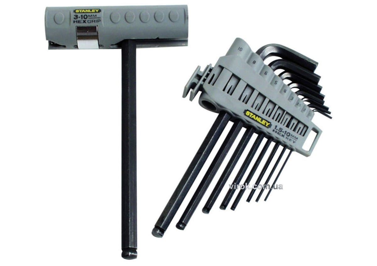 Ключі 6-гранні L-подібні STANLEY "Hex grip" з вставним руків'ям : М 1,5-10 мм. Набір 9 Шт.