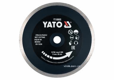 Диск відрізний алмазний по гресу, склу, кераміці YATO Ø=230х2.2х10х22.2 мм,в мокрому режимі [25]