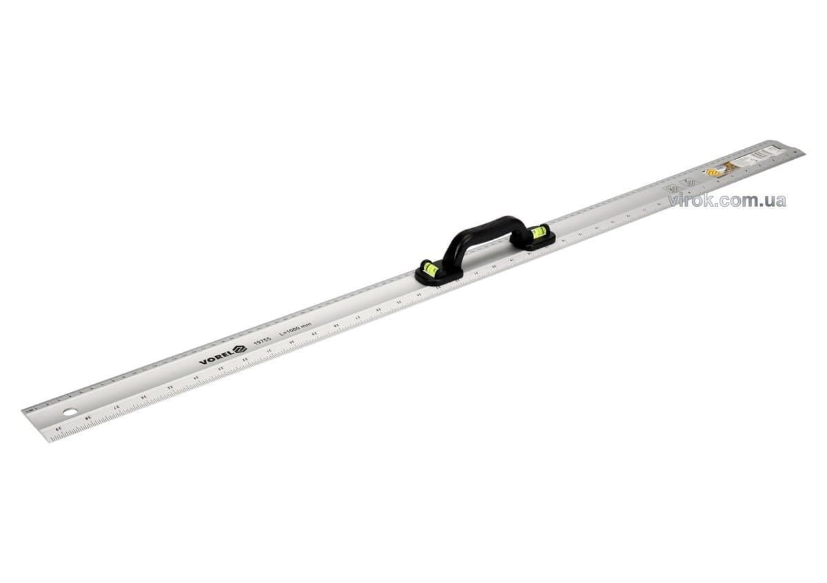 Лінійка алюмінієва з пластиковим тримачем VOREL, l= 1 м, w= 60 мм і 2 капсули [24/144]