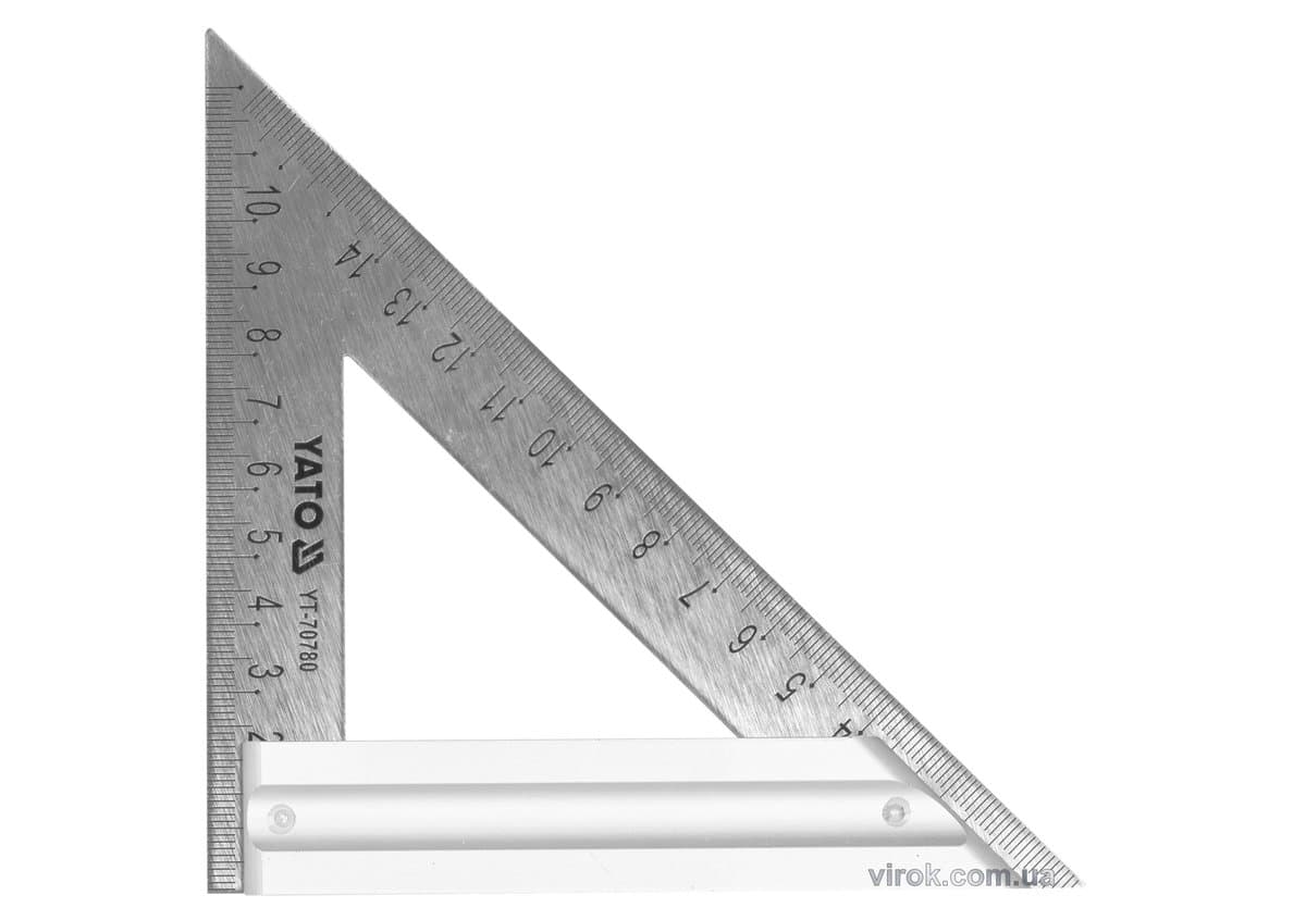 Кутник теслярський металевий YATO з прямим кутом і 2 метричними шкалами 170 мм [6/72]