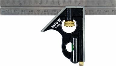 Кутник багатофункційний металевий YATO 150 мм з прямим кутом і рівнем 45 | 90 ˚ [12/72]