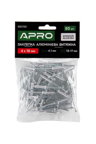 Заклепка алюмінієва витяжна 4х18мм 50шт APRO