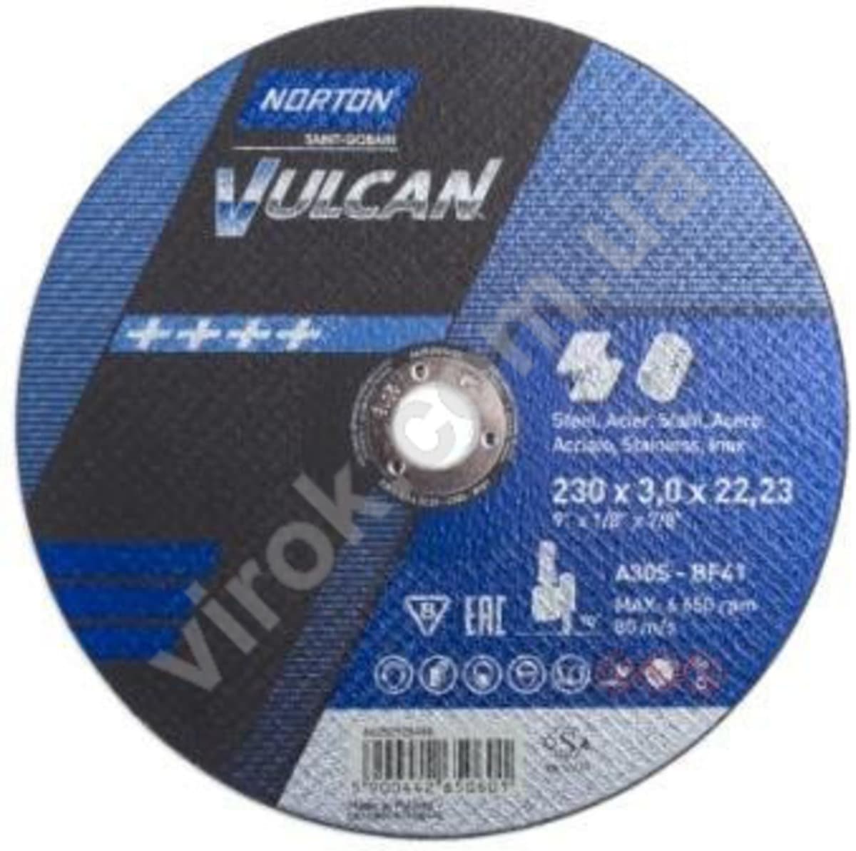 Диск відрізний по металу і нержав. сталі тм "NORTON VULCAN"; Ø= 230х22,2 мм, t= 3.0 мм