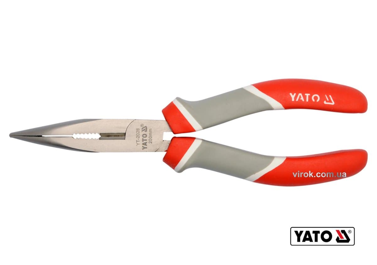 Тонкогубці нікельовані зігнуті YATO : L= 200 мм [6/60]