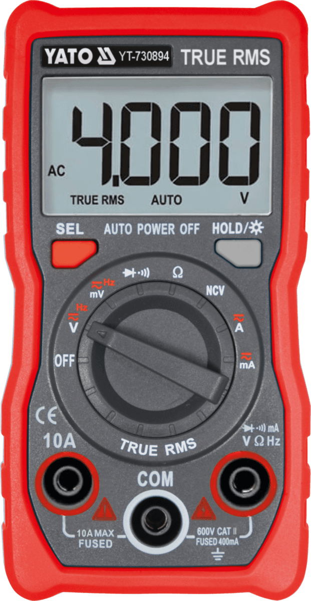 Мультиметр TRUE RMS електричних параметрів YATO з LCD-цифровим діапазоном 4000 від 2х1,5V;AA батар