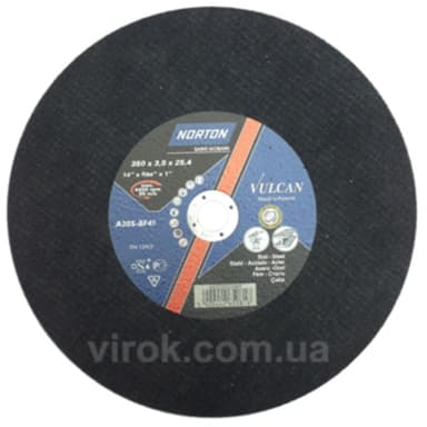 Диск відрізний по металу і нержав. сталі тм "NORTON VULCAN FIXED"; Ø= 350х25,4 мм, t= 3.5 мм