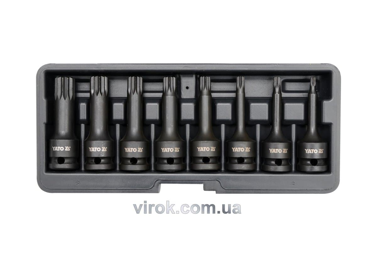 Набір насадок викруткових ударних YATO : SPLINE M5-M18. квадрат 1/2". 8 шт. [15]