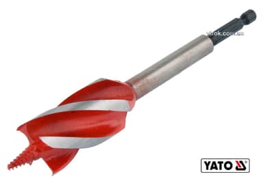 Свердло по дереву YATO : HRC 40-45, Ø= 28 мм, l= 165 мм, з 4 пругами, HEX- 1/4" [50/100]