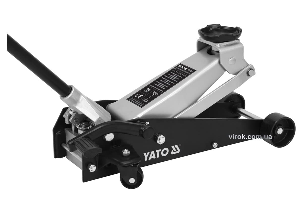 Домкрат гідравлічний підкатний низькопрофільний з важелем швидкого підйому YATO: 3 т, H= 145- 500 мм