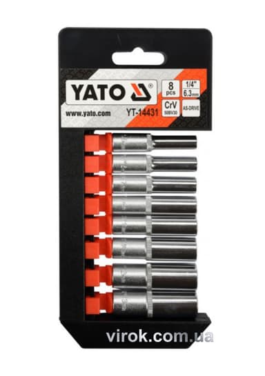 Набір головок торцевих подовжених YATO : квадрат 1/4", М 5,5-13 мм, L= 50 мм. 8 Шт. [10/20]