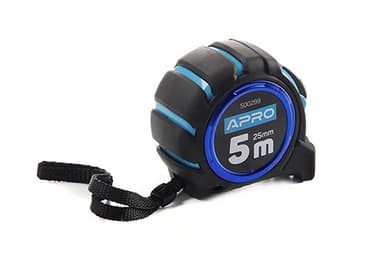 Рулетка обгумована з магнітом та автостопом, подвійний зачіп 5 м х 25 мм APRO