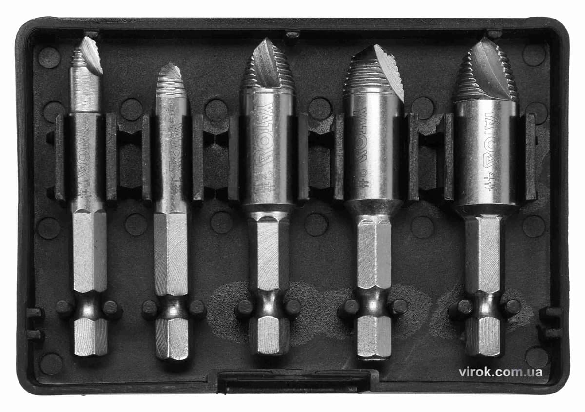 Набір екстракторів YATO : HEX 1/4", HSS 4241, для видалення зломаних гвинтів 5 шт [40]