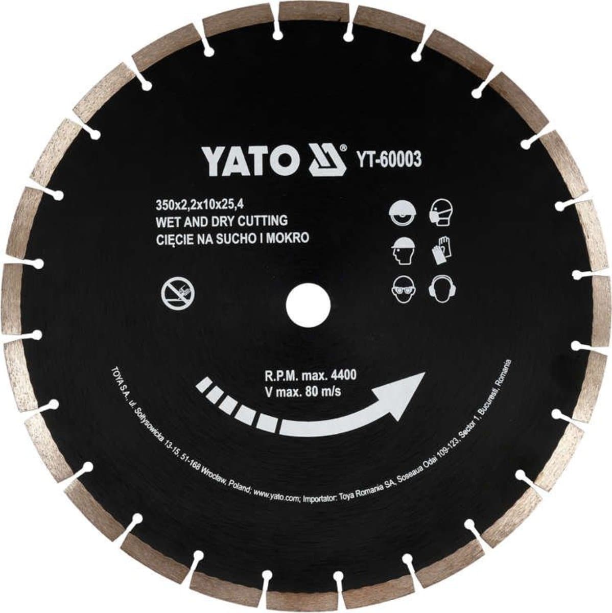 Диск алмазний сегментний по бетону YATO : Ø= 350x 25,4 мм. t= 3,4 мм, до YT-84820 [10/360]