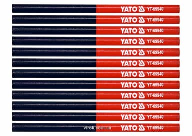 Олівці столярні двоколірні YATO : L= 175 мм, стержень 4 x 2 мм, синьо-червоні, уп. 12 шт [120]