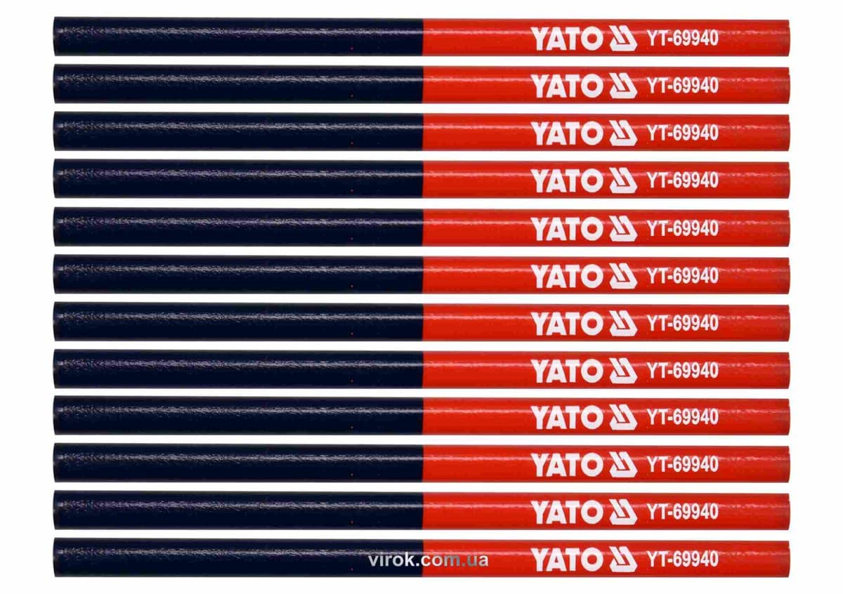 Олівці столярні двоколірні YATO : L= 175 мм, стержень 4 x 2 мм, синьо-червоні, уп. 12 шт [120]
