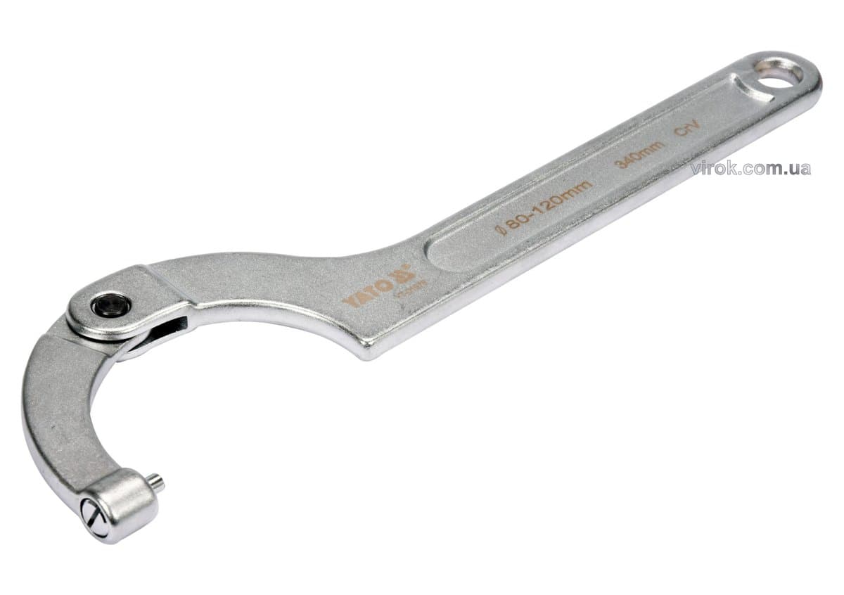 Ключ гаковий з носиком на шарн з округленим болтиком в діапаз. M=80-120мм YATO, L=340 мм. CrV [5/10]