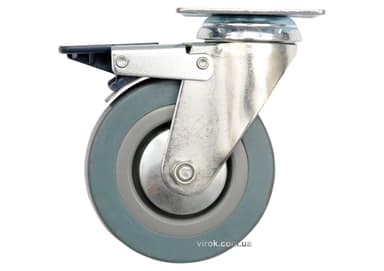 Колесо до візка Ø=50мм, b=16мм VOREL, сіра гума з оберт. опорою і гальмом; h=72мм, навант- 20кг [96]