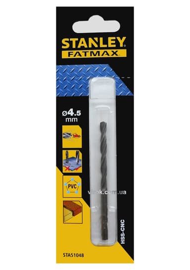 Свердло універсальне швидкісне STANLEY : Ø= 4,5 мм. (метал/дерево/пластик)