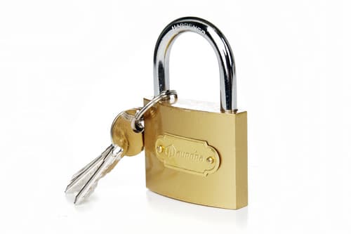 Замок навісний жовтий - (30x28x13мм), хрестоподібний ключ AURORA