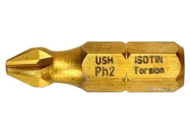 Насадка викруткова USH ISOTIN : Phillips PH1 x 25 мм. TORSION, титинове покриття. Уп. 10 шт.