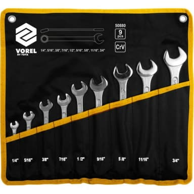 Ключі ріжково - накидні VOREL Cr-V на плахті: дюймові 1/4"-3/4". Набір 9 шт [10]