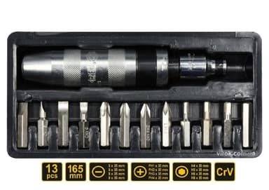 Викрутка ударна VOREL : 12 насадок [кейс]. кпл. 14 од. [20/600]