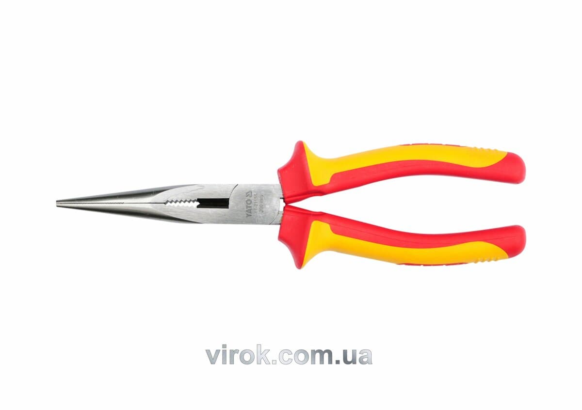 Щипці електромонтажні подовжені півкруглі прямі YATO : L= 200 мм з ізоляцією 1000V [6/36]
